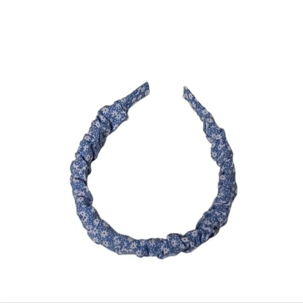 Ruched Blue White Floral Print Headband NEW